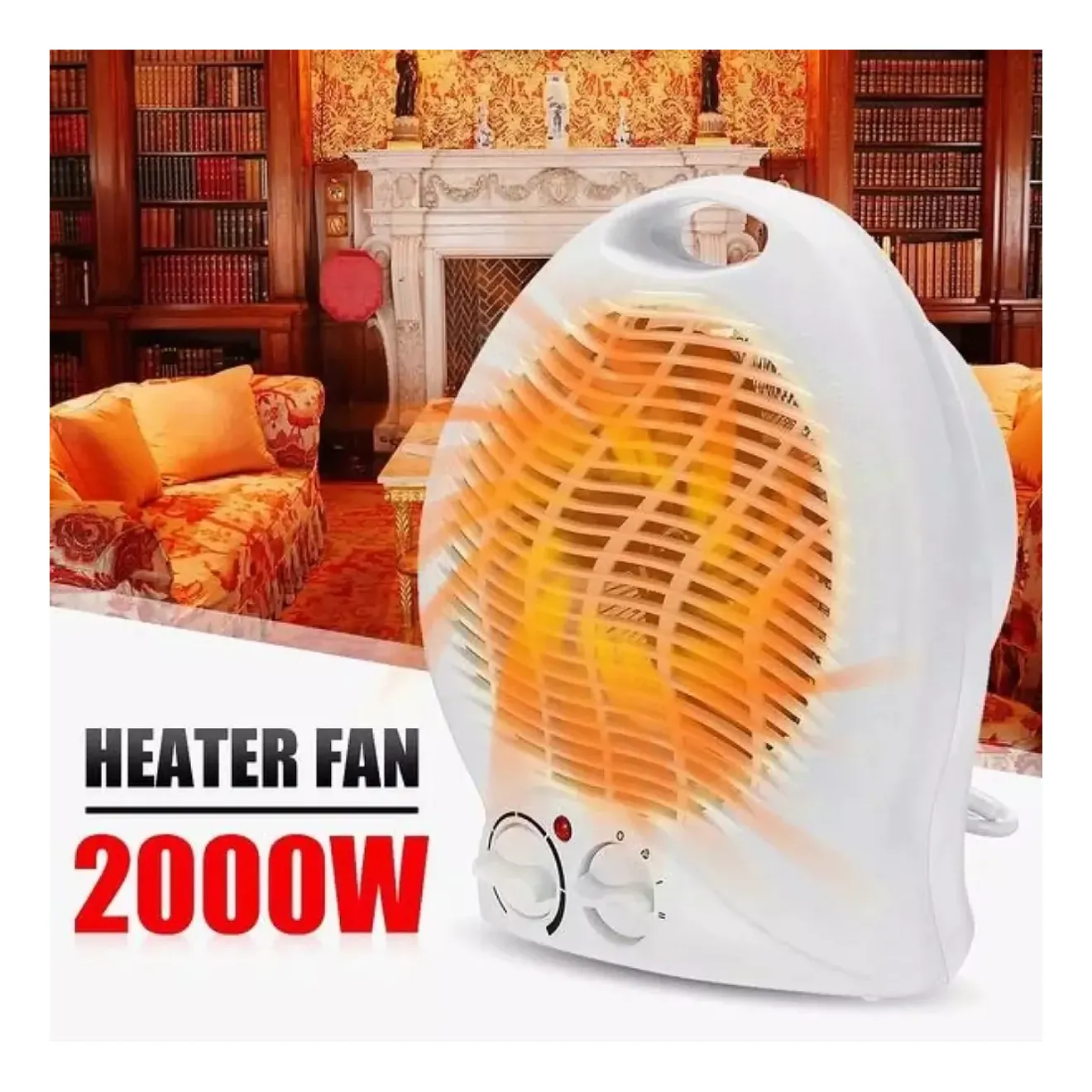 Electric fan heater 2000 watt 2 speed with thermostat