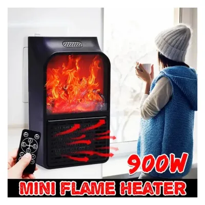Mini Flame Plug-In Heater 900 W with Remote & Timer