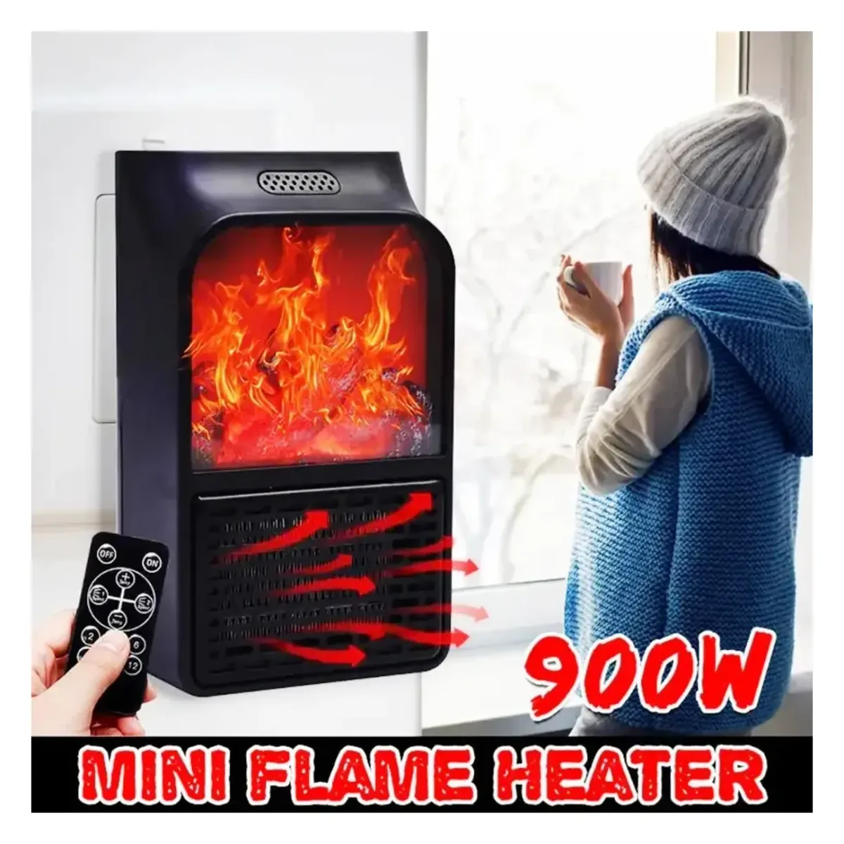 Mini flame plug in heater 900 watt