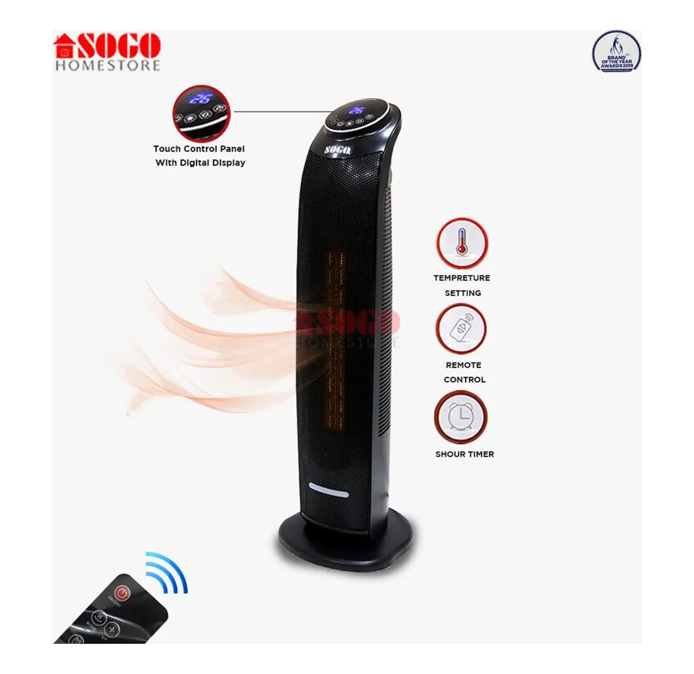 Sogo JPN-76 ceramic tower fan heater with remote